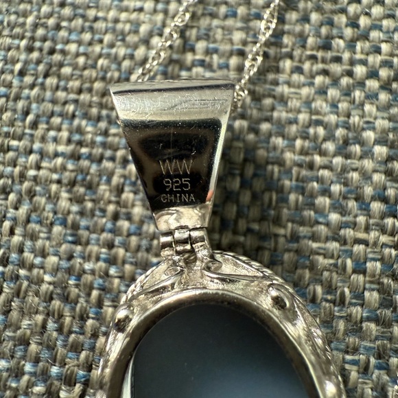 Sterling Silver 925 Druzy Heart Filigree Oval Agate Pendant Necklace - Picture 3 of 7